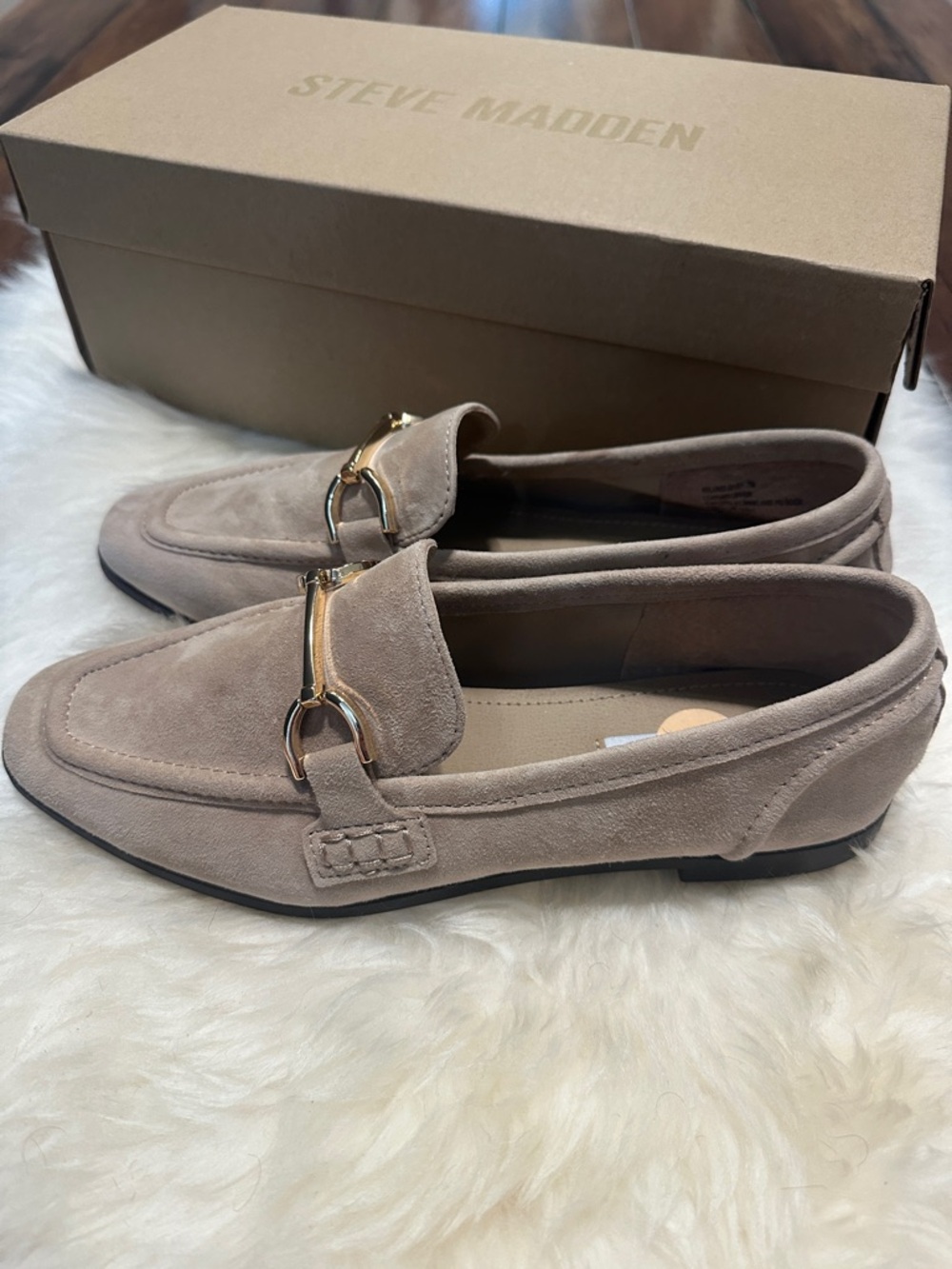 Steve Madden Taupe Suede Horsebit Slip-On Loafers - Picture 2 of 7